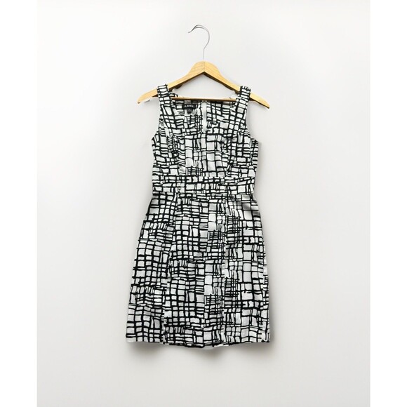A Byer Black White Abstract Print Dress Sleeveless Fit Flare Size 5 Mod 60s - Picture 1 of 15